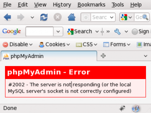 phpMyAdmin 2002 error