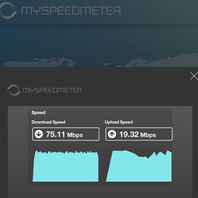 BT Infinity speed test result on Myspeedmeter 